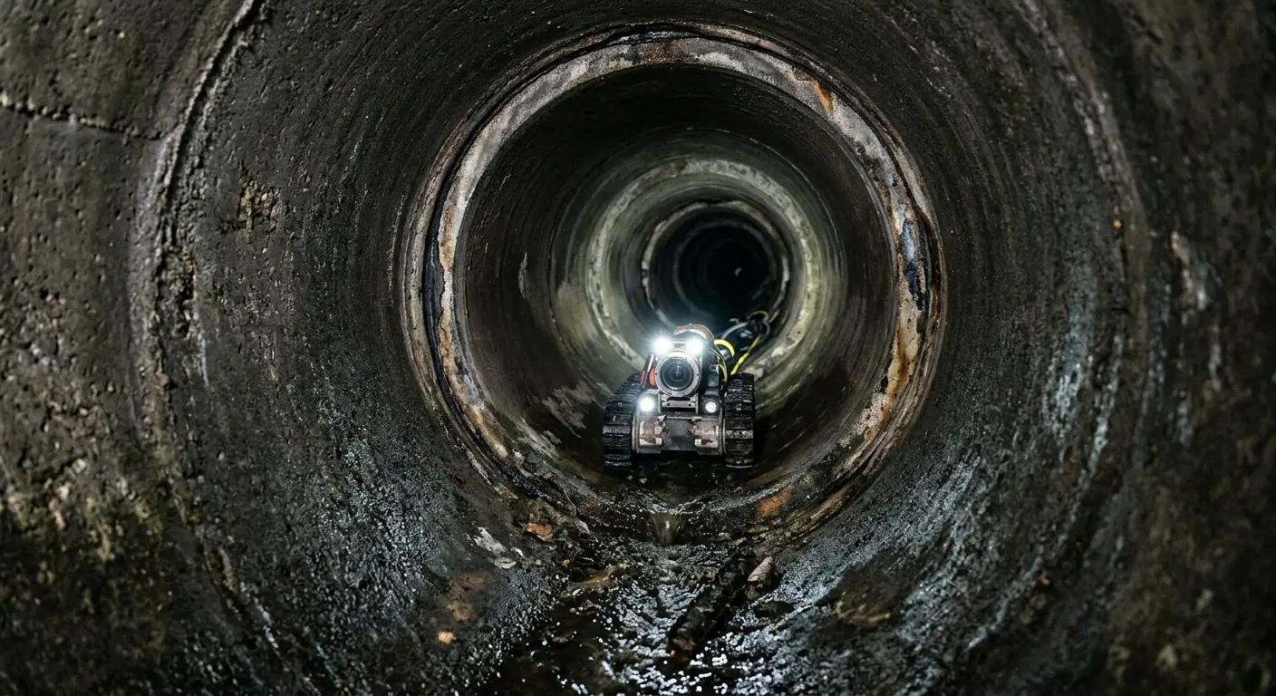 Robotic sewer camera inspecting pipe interior for Sewer Line Cleaning in Camden